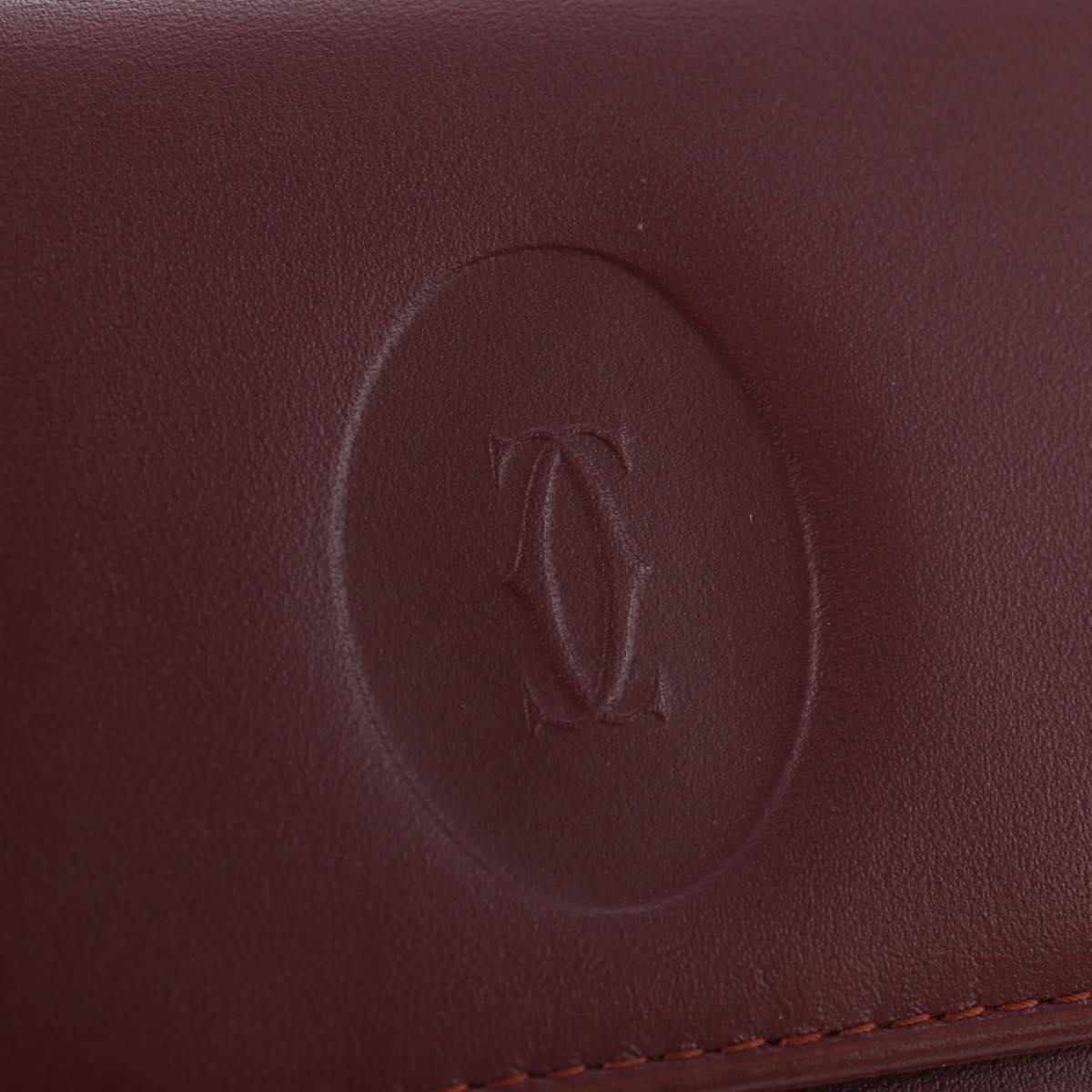 CARTIER Must Line Coin Purse Leather Bordeaux Gold Auth 191853V