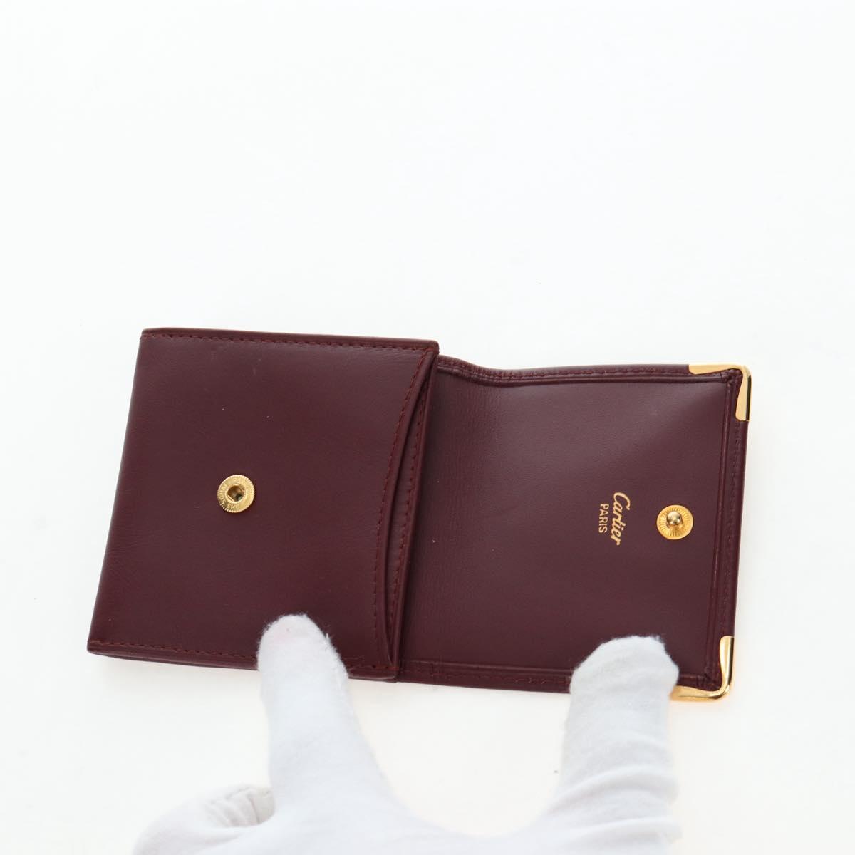 CARTIER Must Line Coin Purse Leather Bordeaux Gold Auth 191853V
