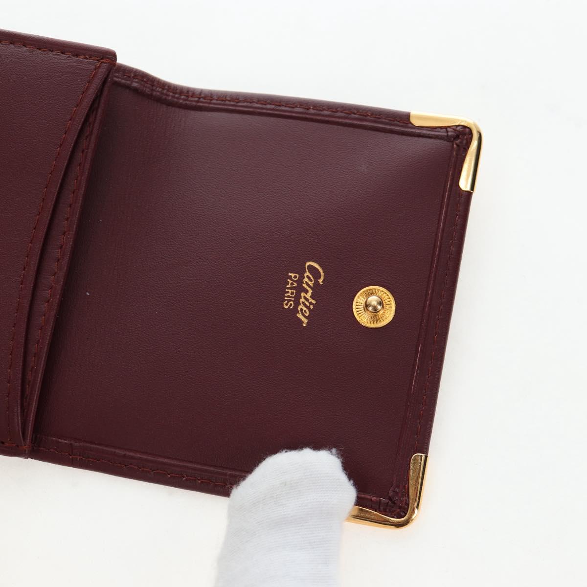 CARTIER Must Line Coin Purse Leather Bordeaux Gold Auth 191853V