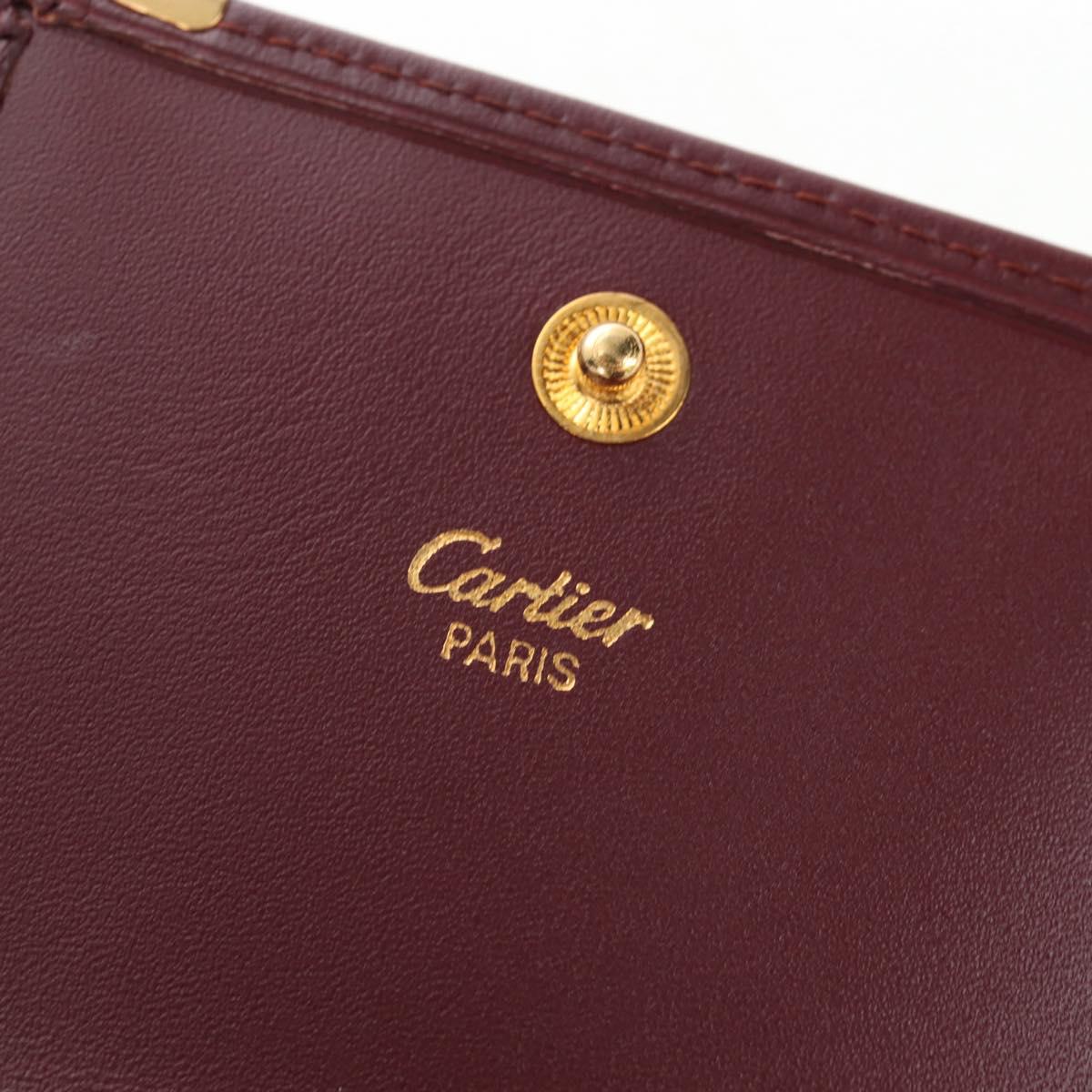 CARTIER Must Line Coin Purse Leather Bordeaux Gold Auth 191853V