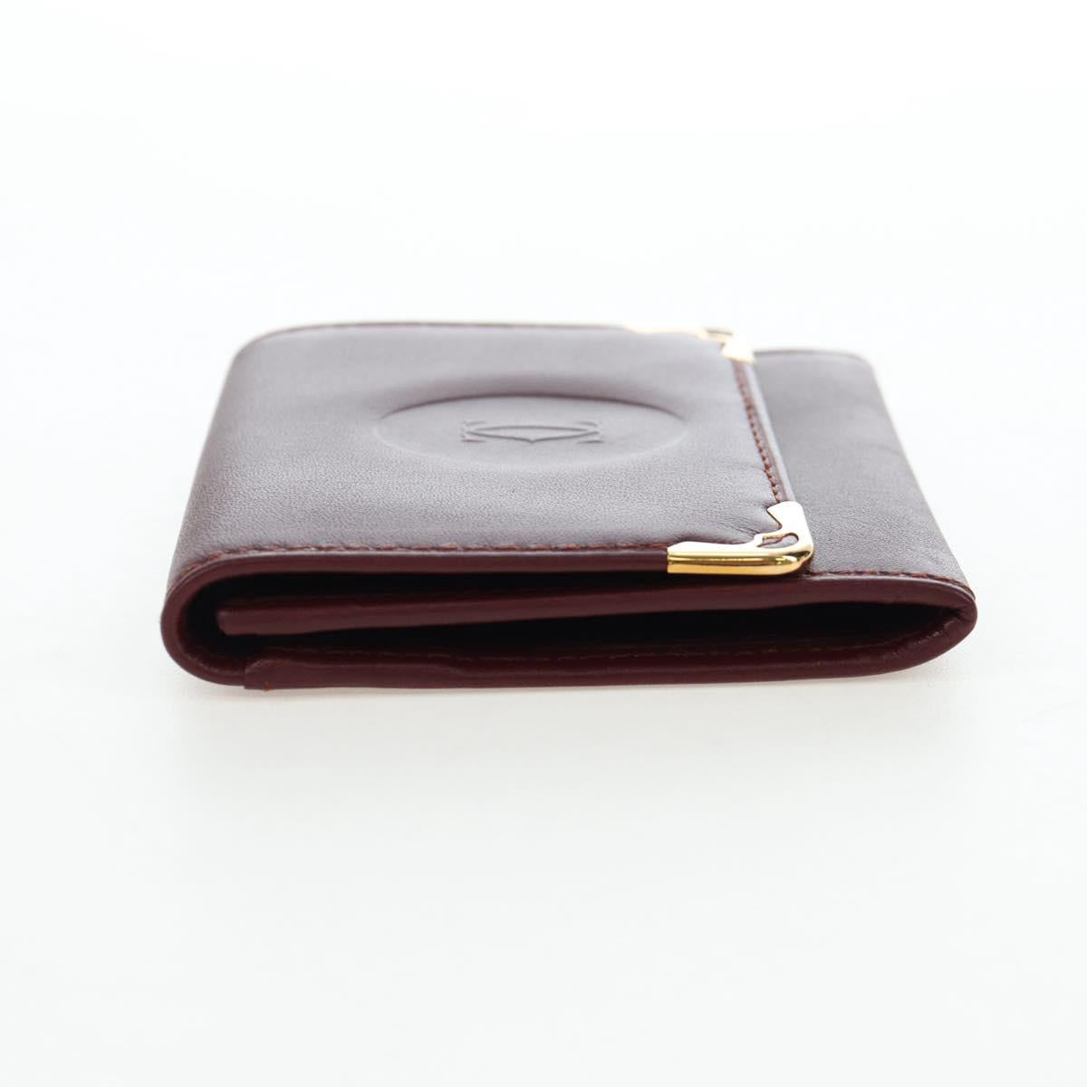 CARTIER Must Line Coin Purse Leather Bordeaux Gold Auth 191853V