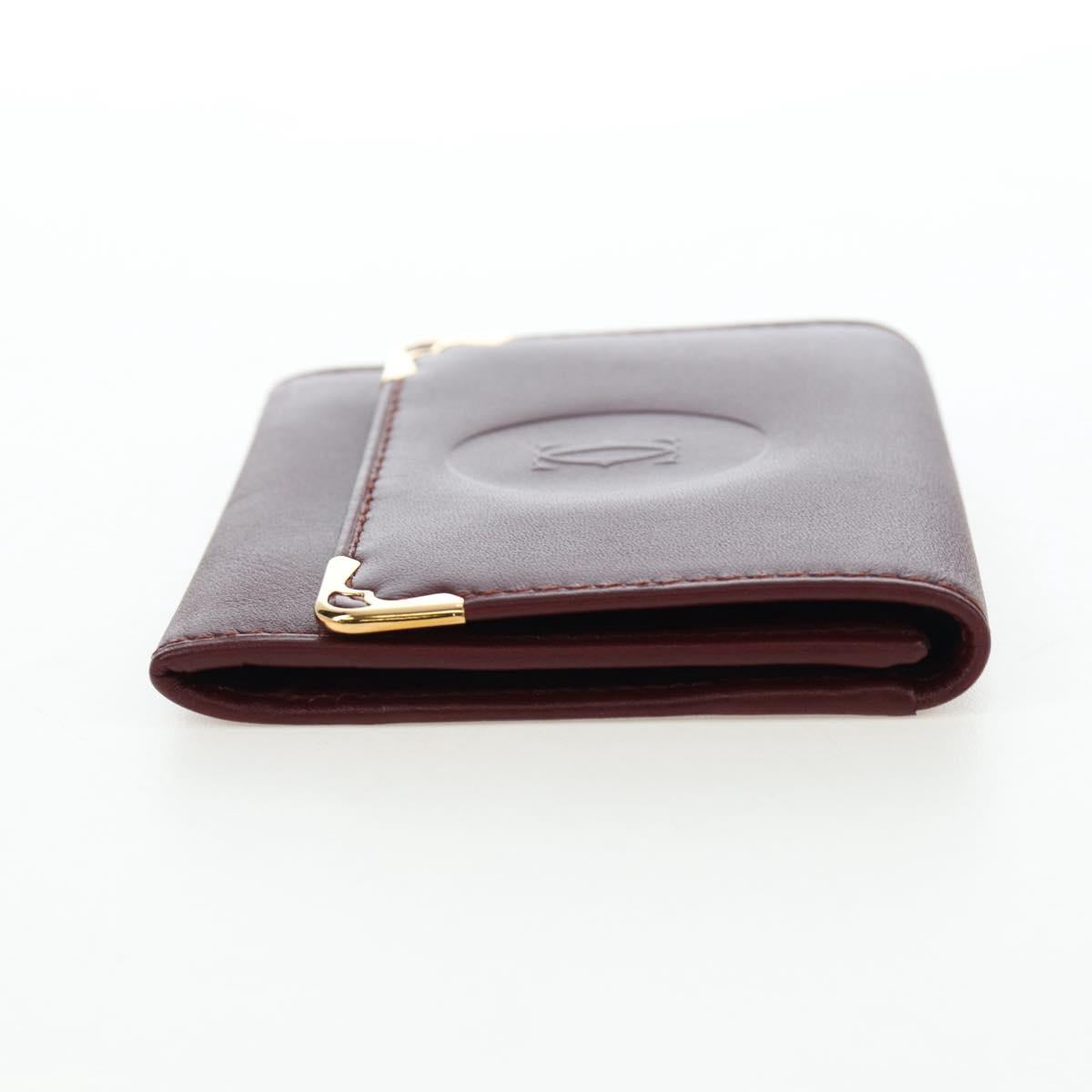 CARTIER Must Line Coin Purse Leather Bordeaux Gold Auth 191853V