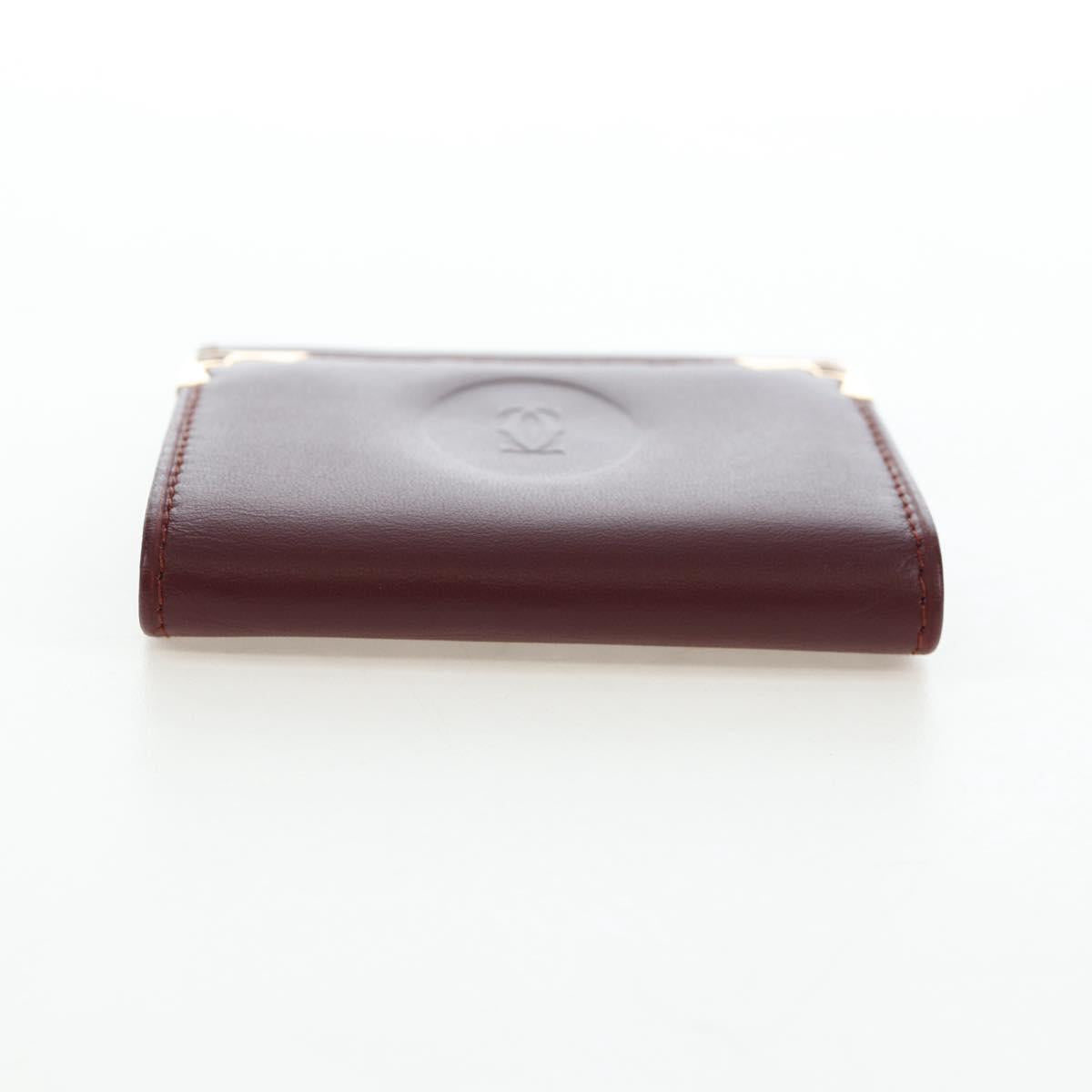 CARTIER Must Line Coin Purse Leather Bordeaux Gold Auth 191853V