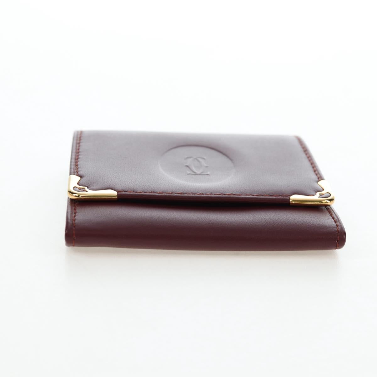 CARTIER Must Line Coin Purse Leather Bordeaux Gold Auth 191853V