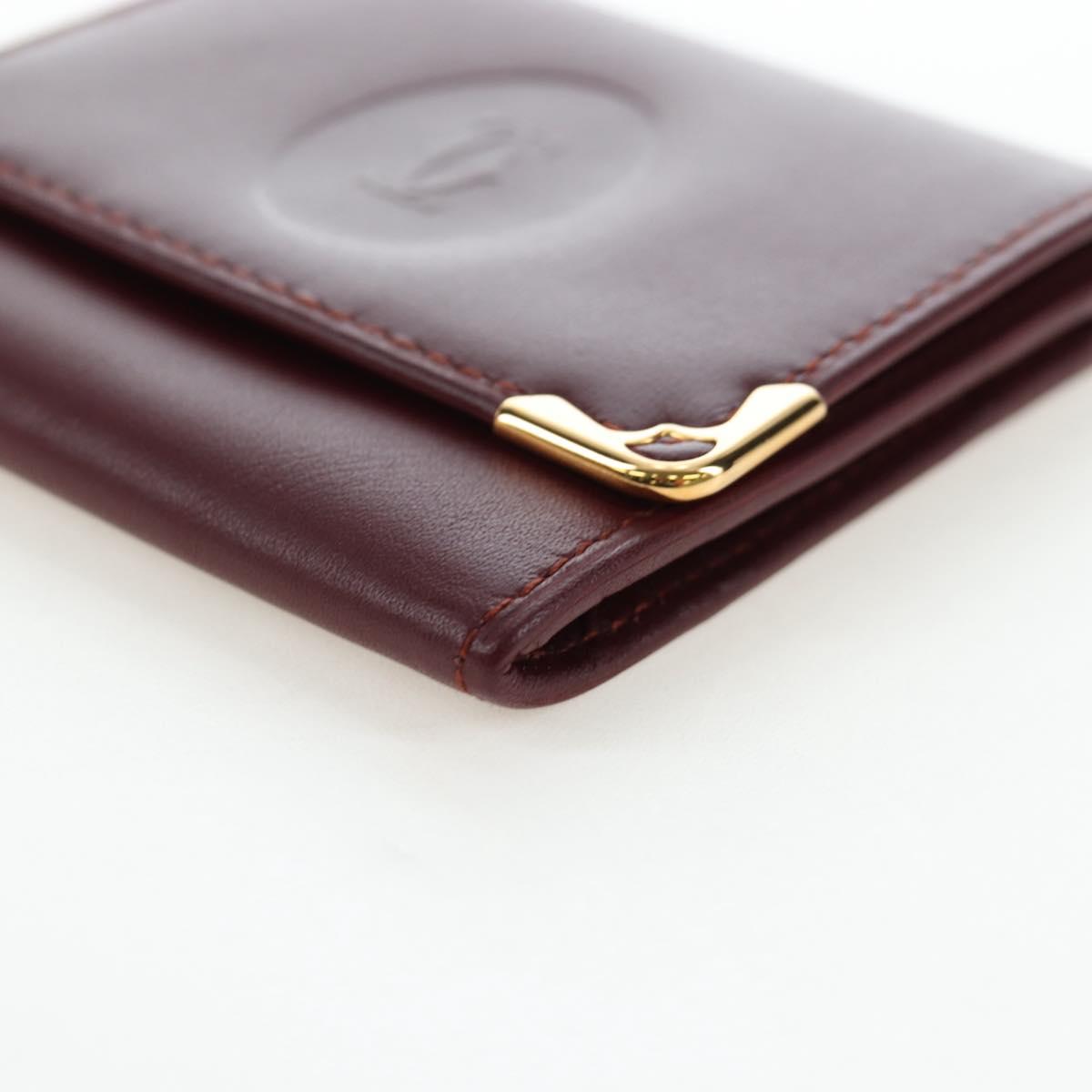 CARTIER Must Line Coin Purse Leather Bordeaux Gold Auth 191853V
