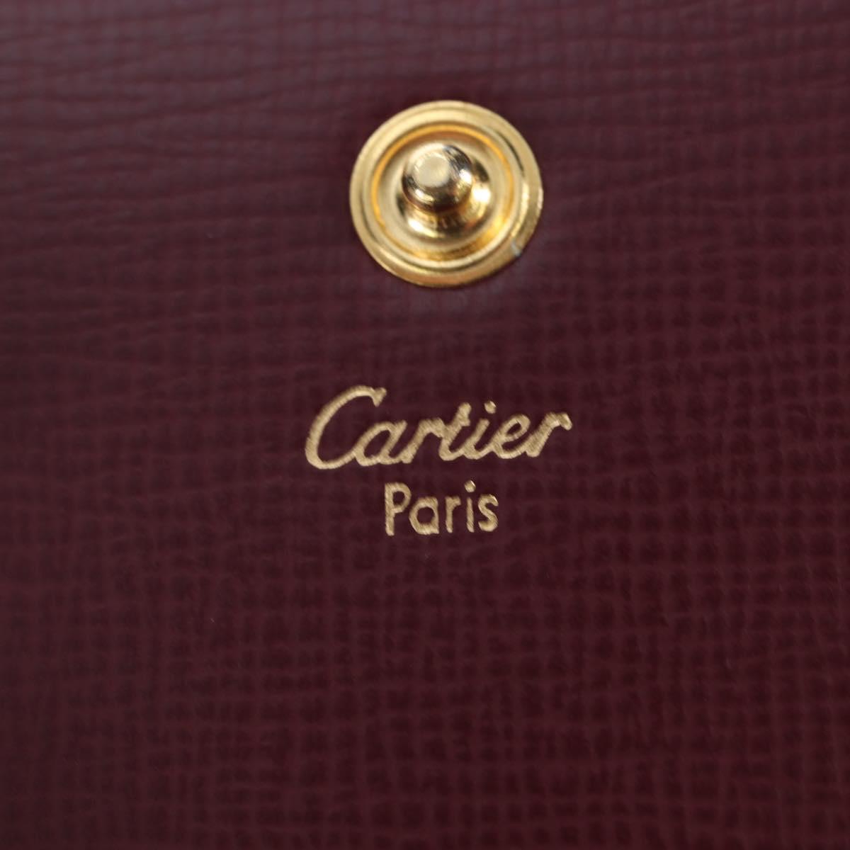 CARTIER Must Line Coin Purse Leather Bordeaux Gold Auth 191855V