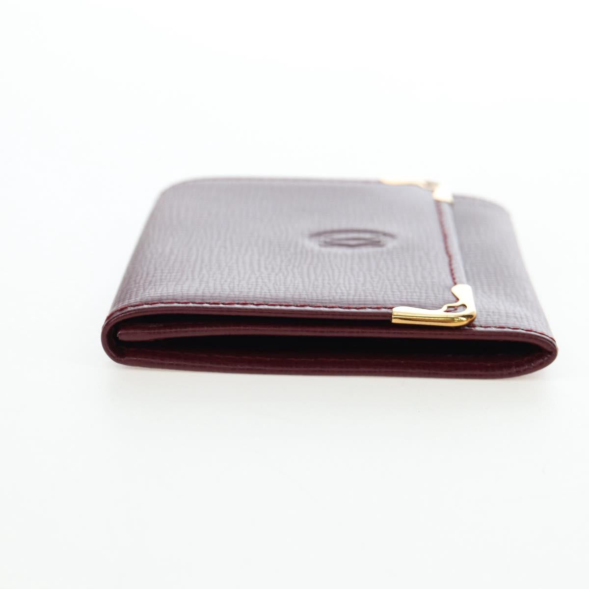 CARTIER Must Line Coin Purse Leather Bordeaux Gold Auth 191855V