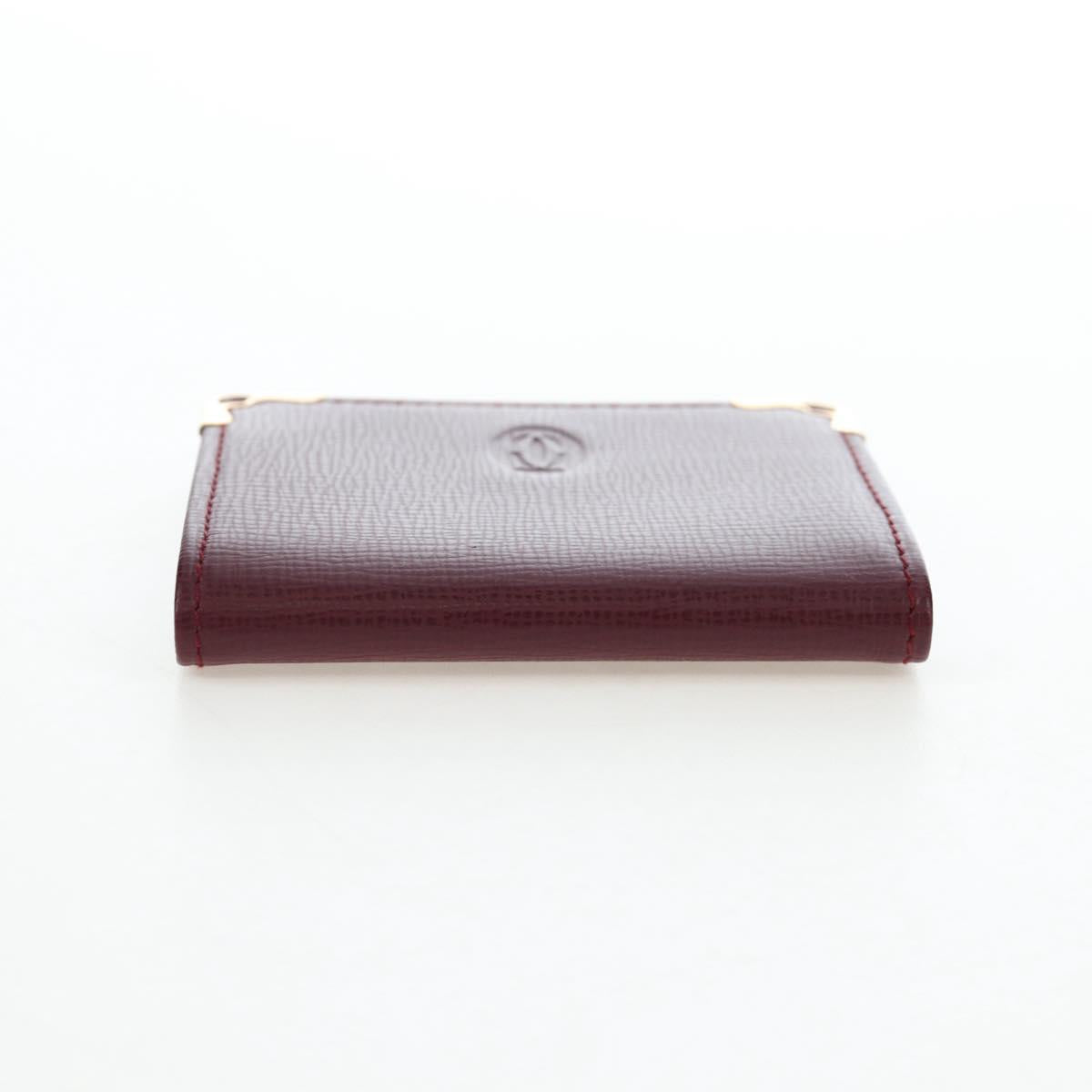 CARTIER Must Line Coin Purse Leather Bordeaux Gold Auth 191855V