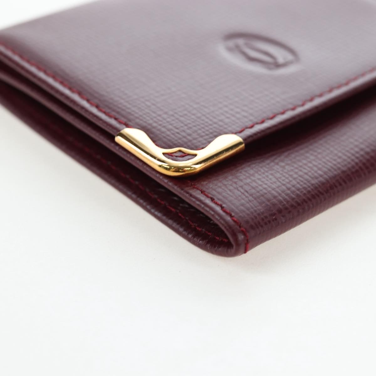 CARTIER Must Line Coin Purse Leather Bordeaux Gold Auth 191855V