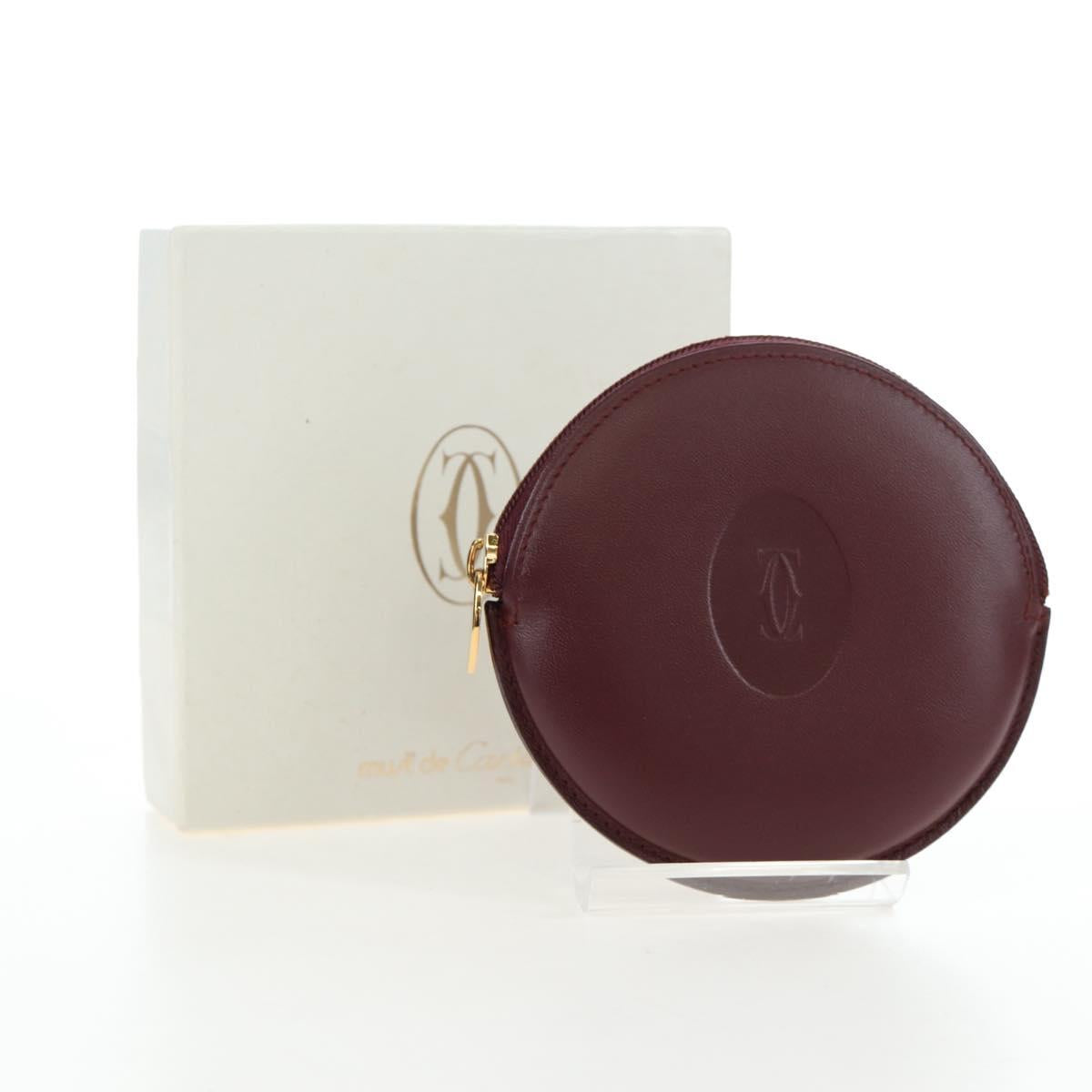 CARTIER Must Line Coin Purse Leather Bordeaux Gold Auth 191856V