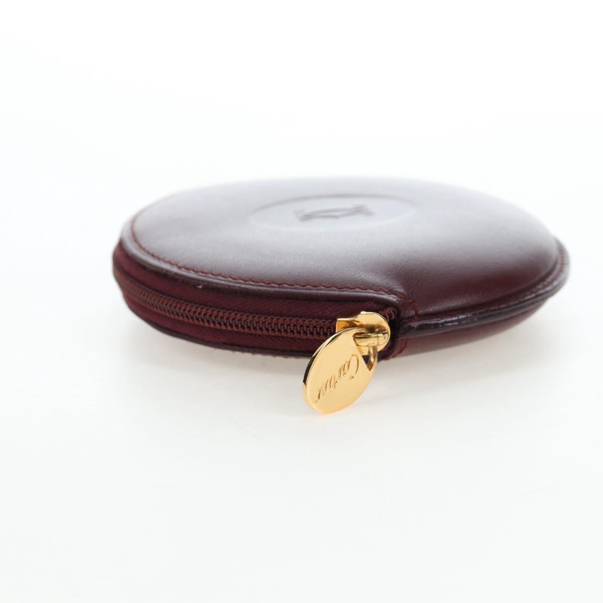 CARTIER Must Line Coin Purse Leather Bordeaux Gold Auth 191856V