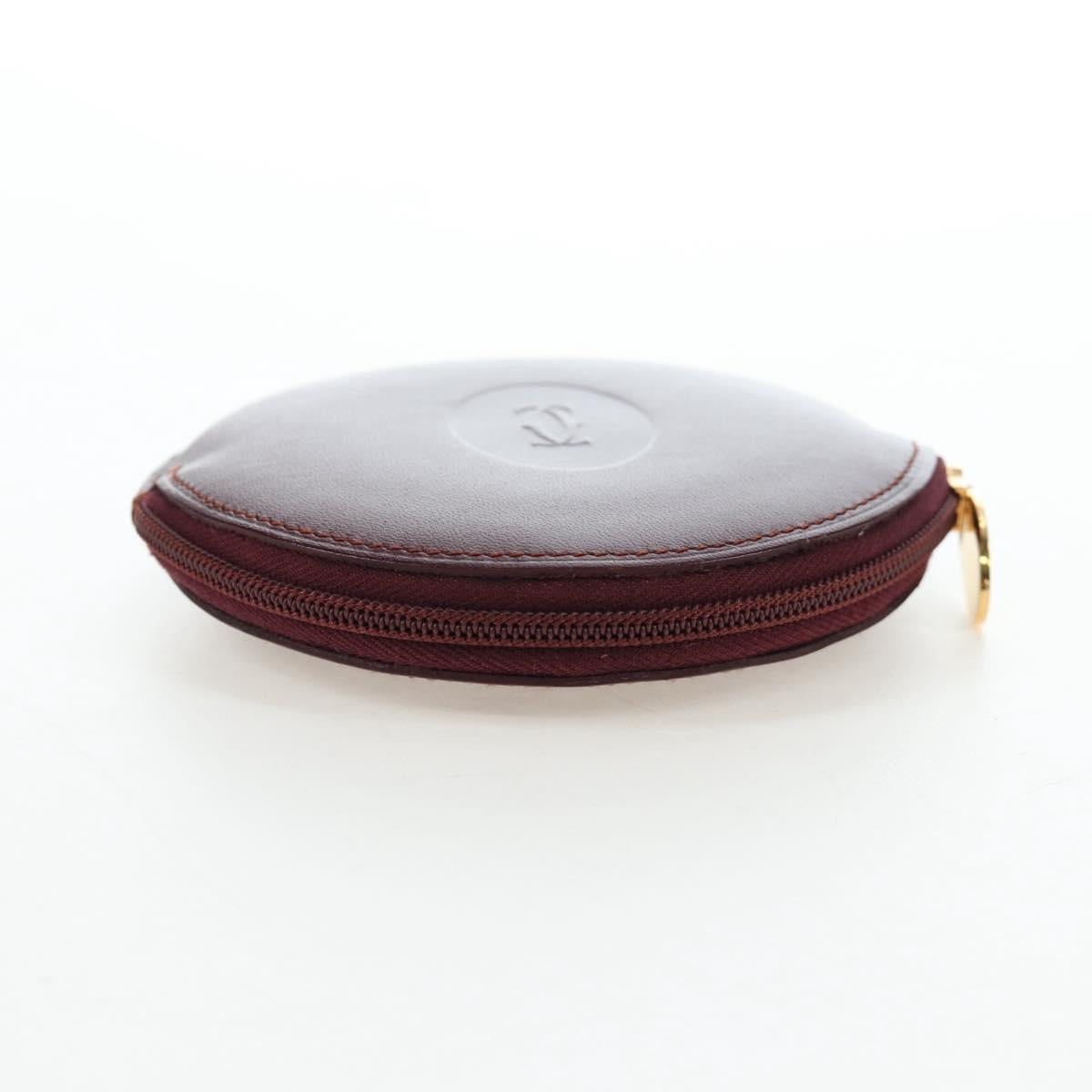 CARTIER Must Line Coin Purse Leather Bordeaux Gold Auth 191856V
