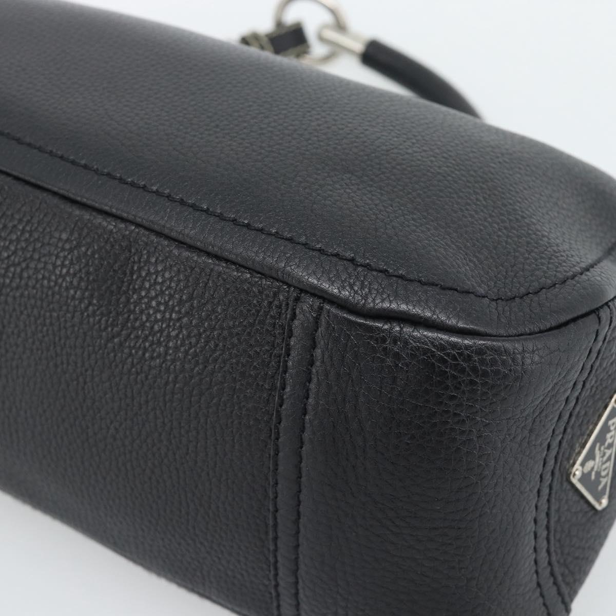 PRADA Hand Bag Leather Black Silver Auth 191866V