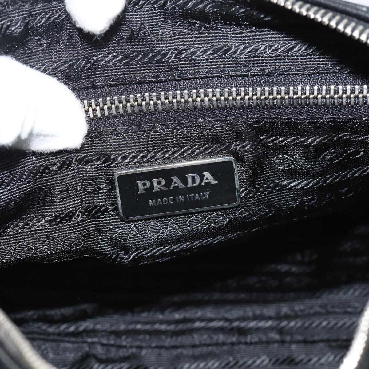 PRADA Hand Bag Leather Black Silver Auth 191866V
