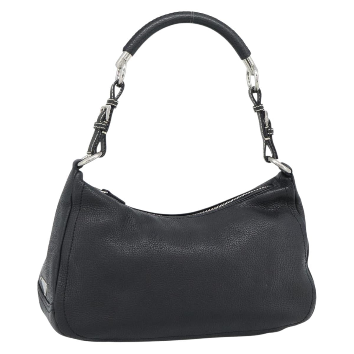 PRADA Hand Bag Leather Black Silver Auth 191866V