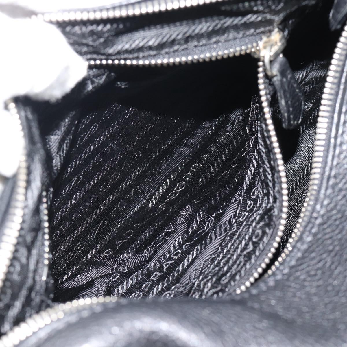 PRADA Hand Bag Leather Black Silver Auth 191866V