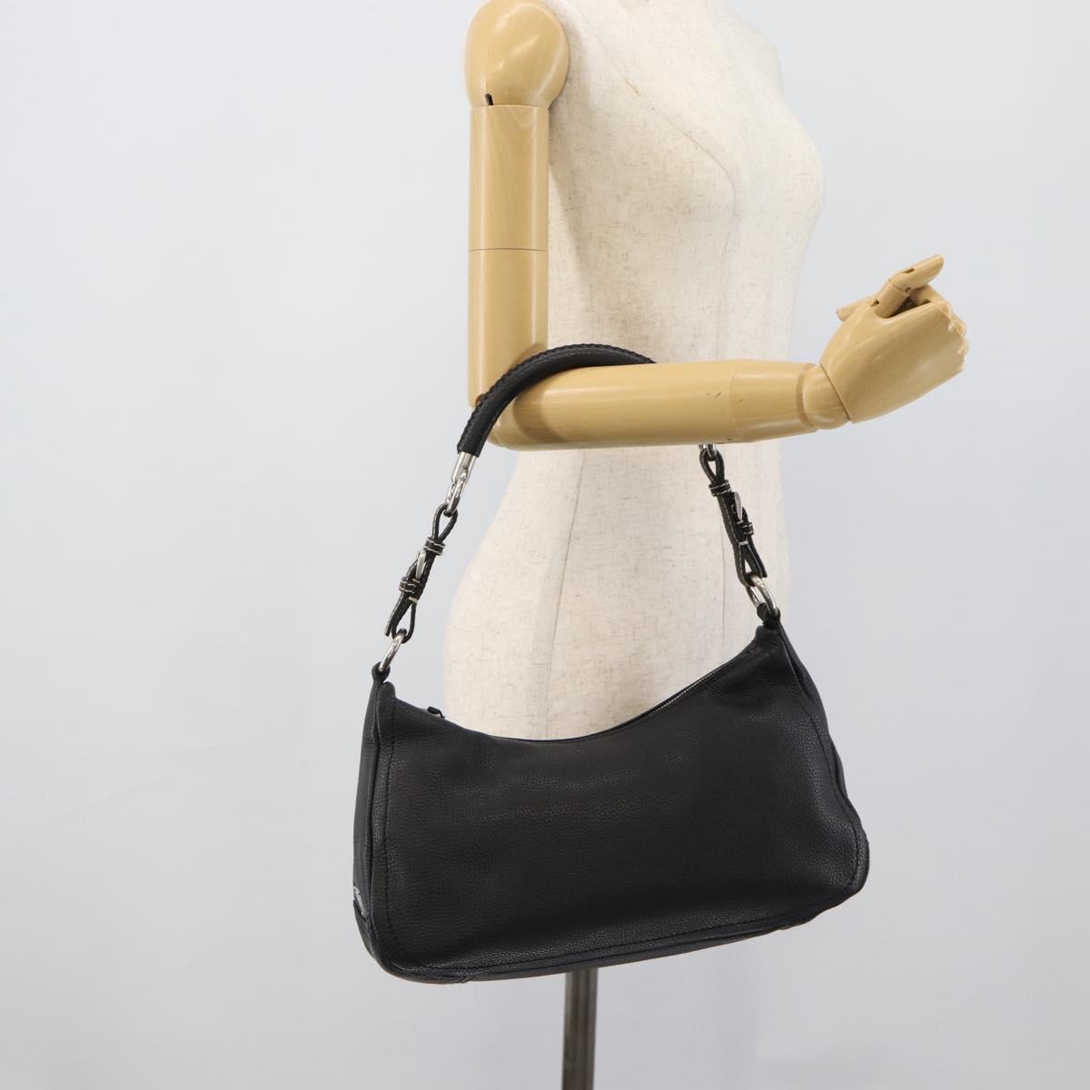 PRADA Hand Bag Leather Black Silver Auth 191866V