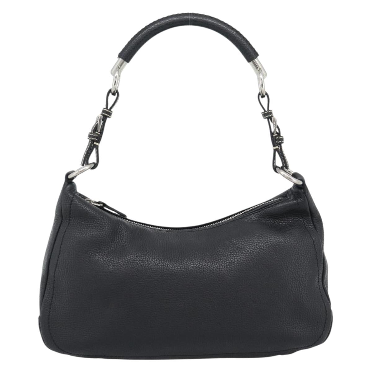 PRADA Hand Bag Leather Black Silver Auth 191866V