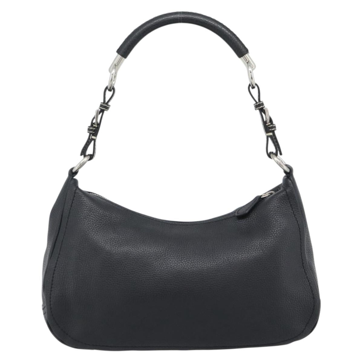 PRADA Hand Bag Leather Black Silver Auth 191866V