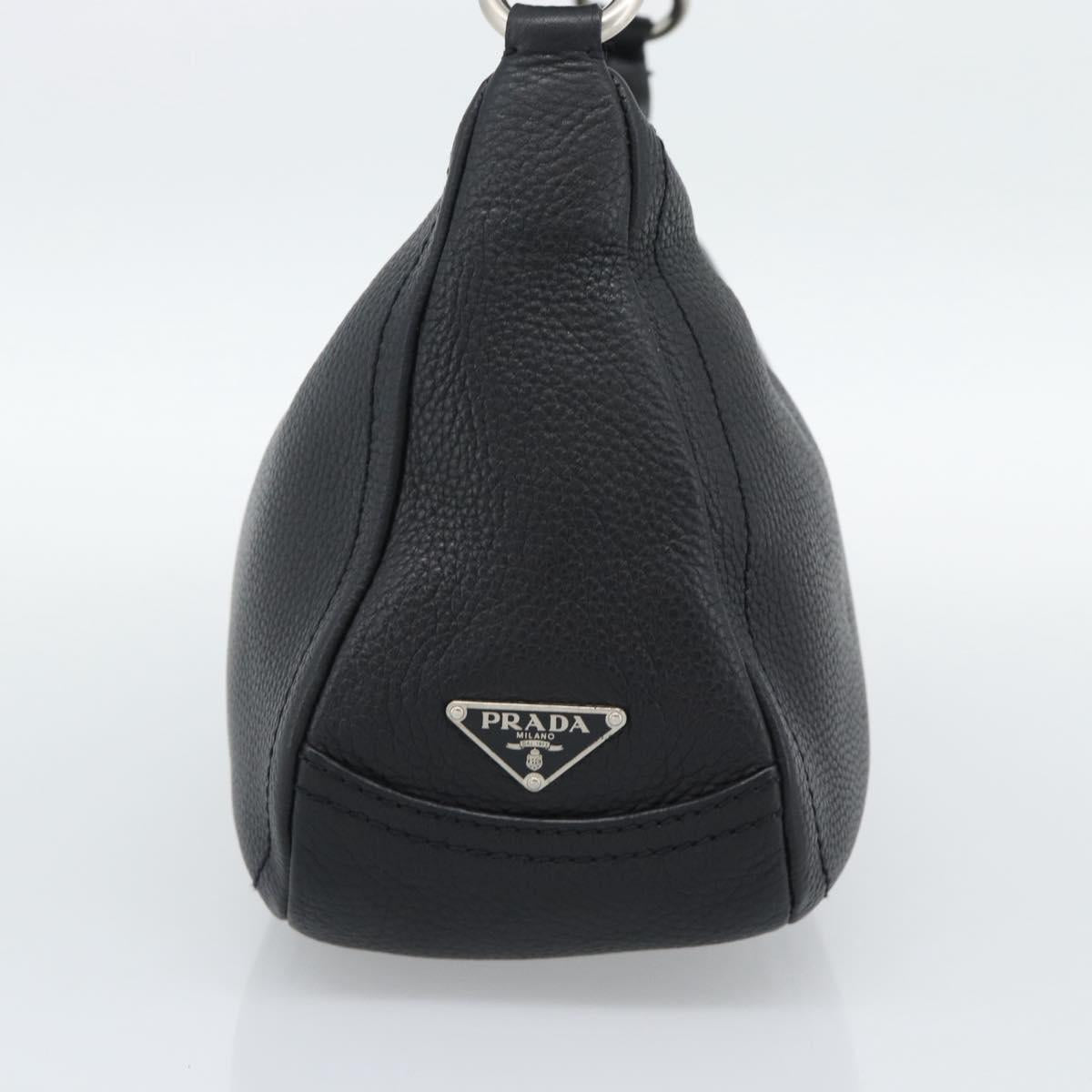 PRADA Hand Bag Leather Black Silver Auth 191866V