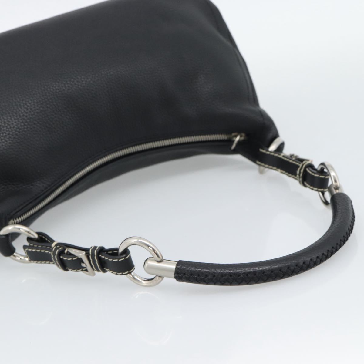 PRADA Hand Bag Leather Black Silver Auth 191866V
