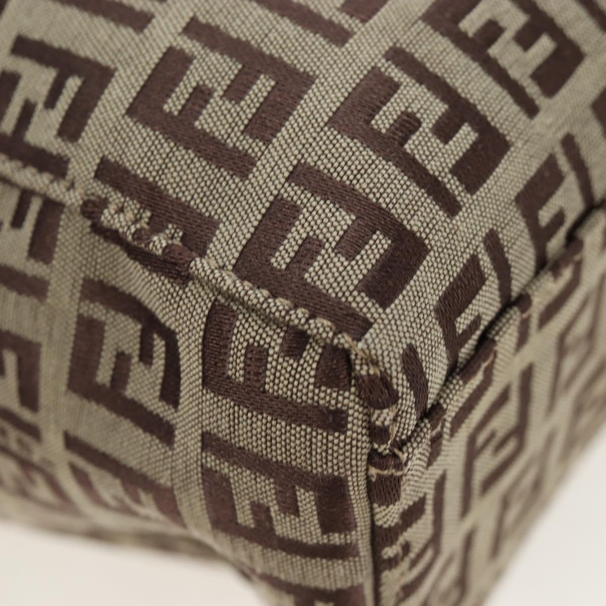 FENDI Zucchino Canvas Hand Bag Beige Silver Auth 191868V