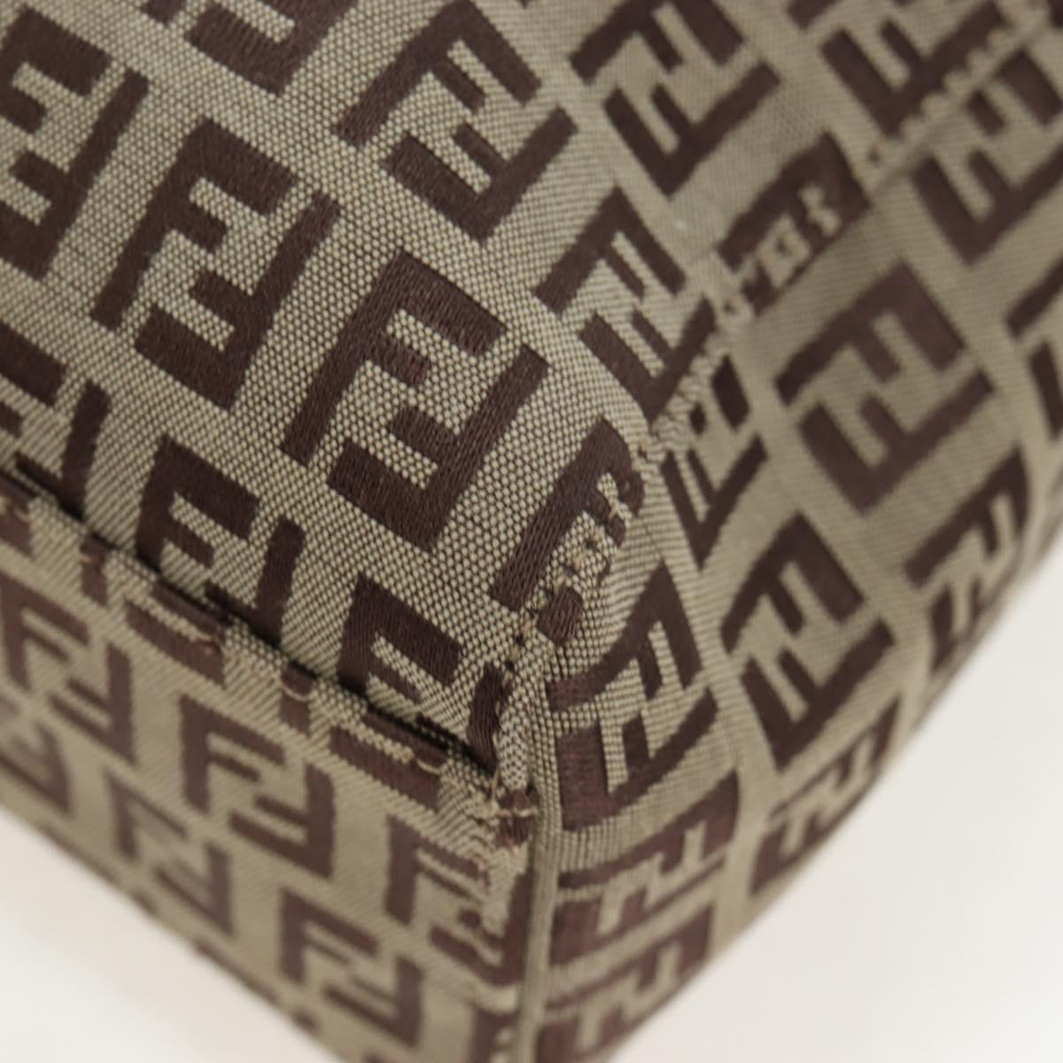 FENDI Zucchino Canvas Hand Bag Beige Silver Auth 191868V
