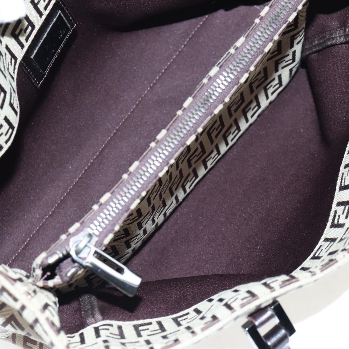FENDI Zucchino Canvas Hand Bag Beige Silver Auth 191868V