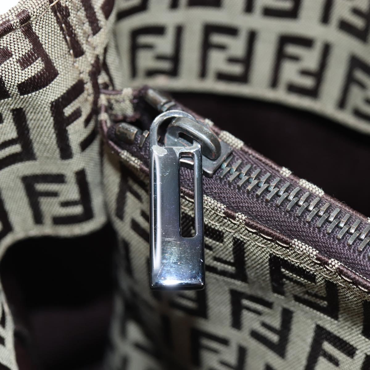 FENDI Zucchino Canvas Hand Bag Beige Silver Auth 191868V