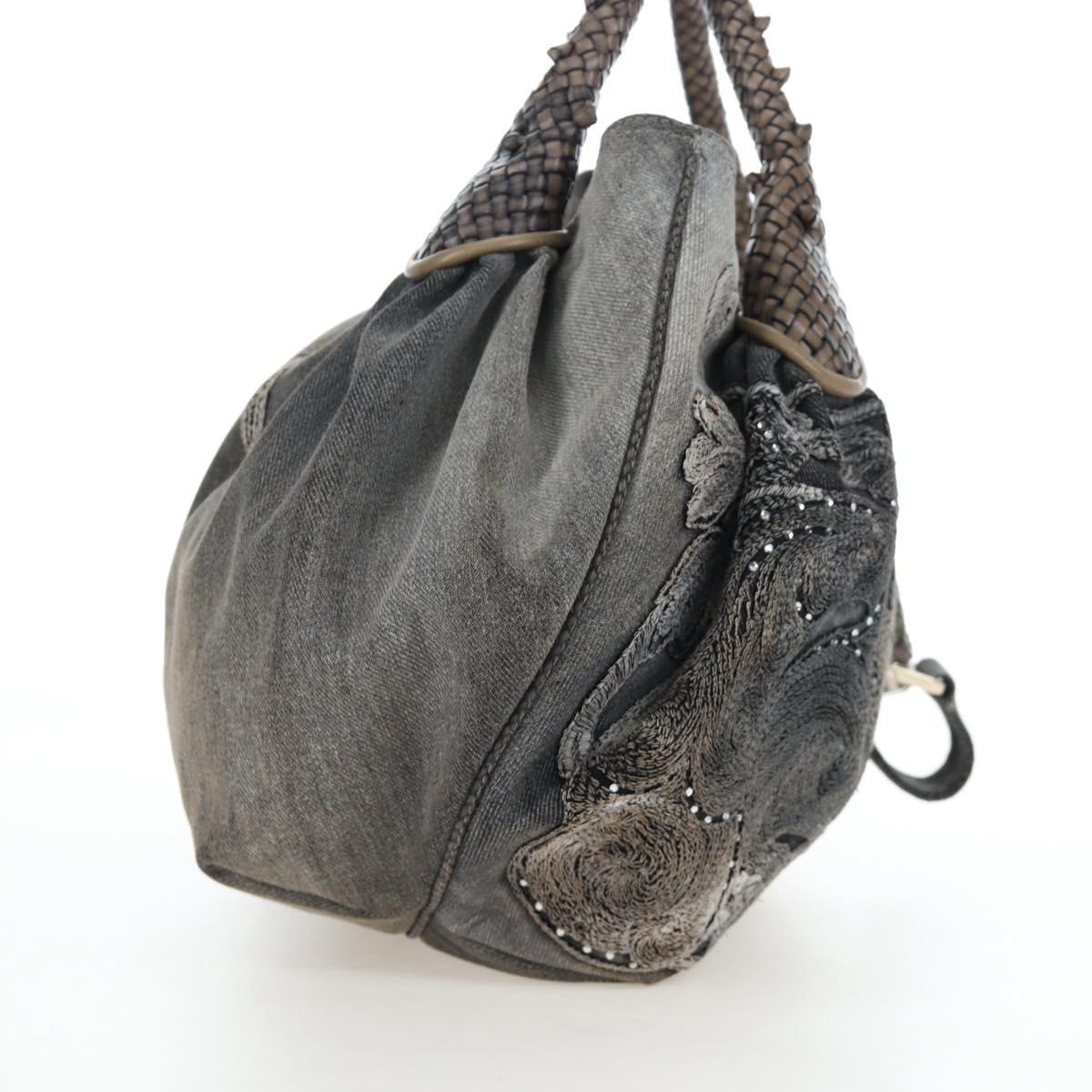 FENDI Shoulder Bag Denim Gray Gold Auth 191869SAV