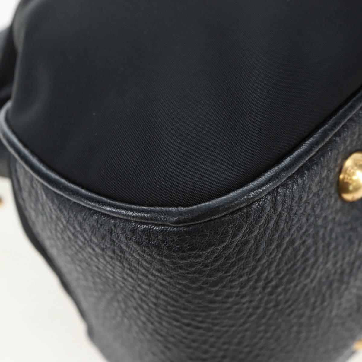 PRADA Hand Bag Nylon Leather 2way Black Gold Auth 191870V