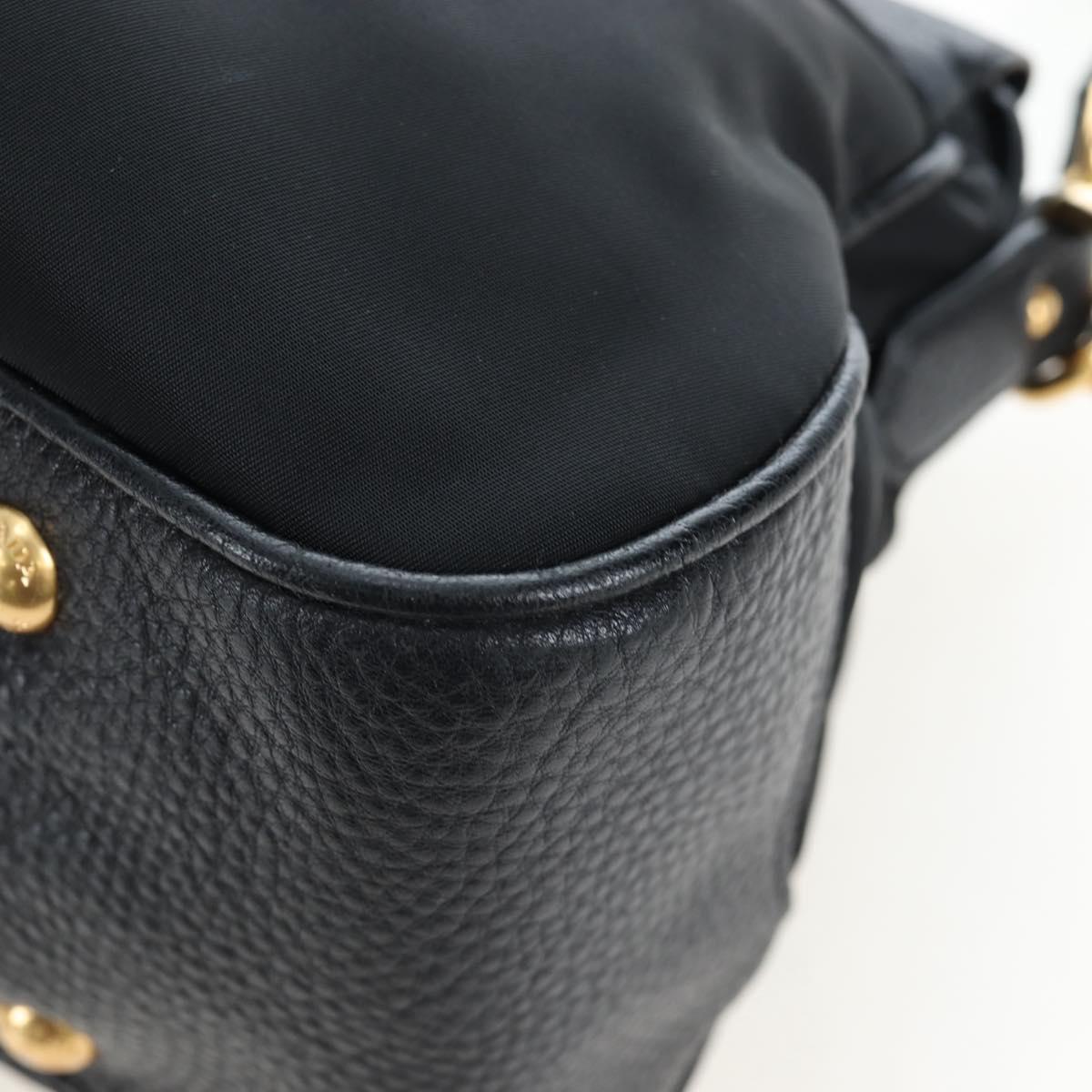 PRADA Hand Bag Nylon Leather 2way Black Gold Auth 191870V