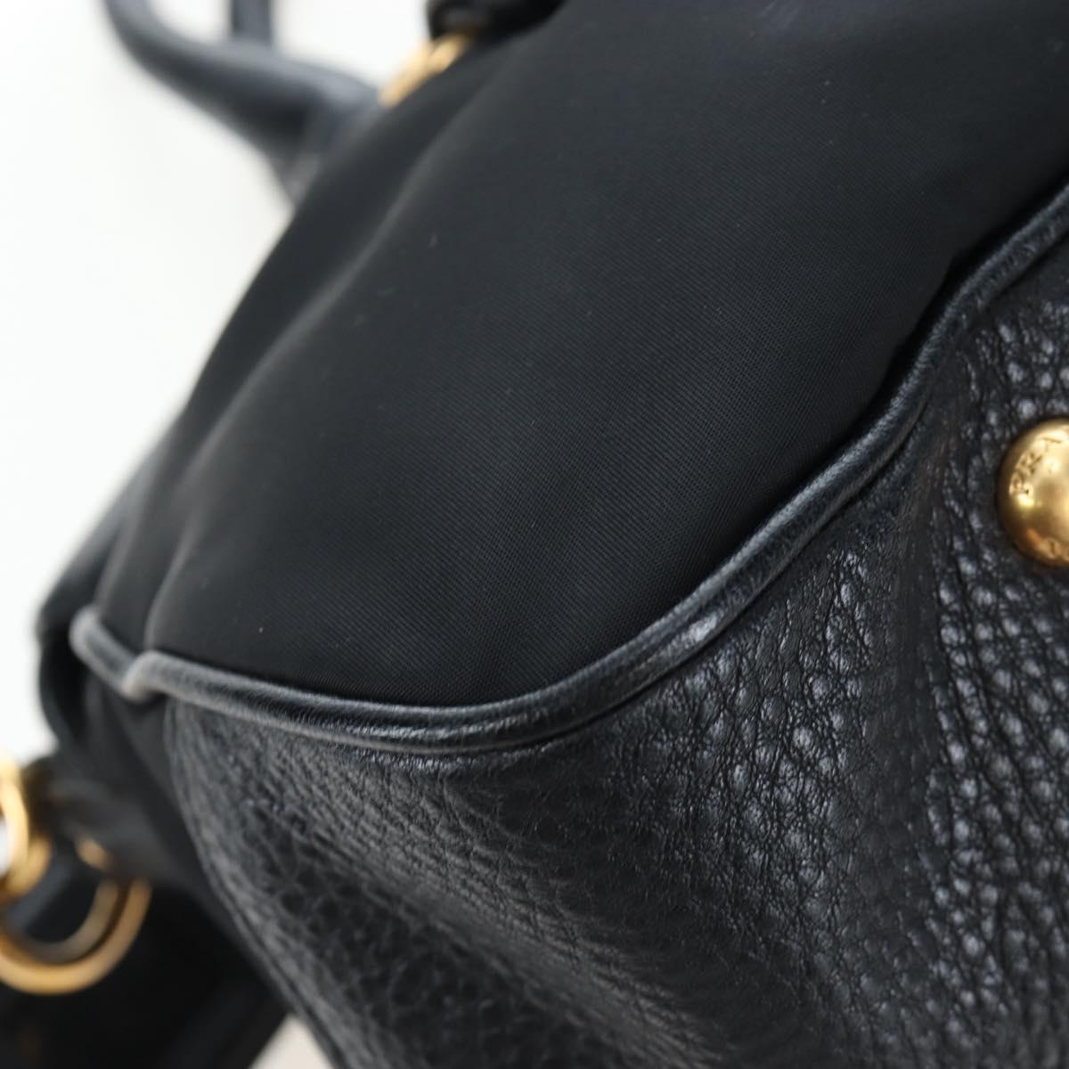 PRADA Hand Bag Nylon Leather 2way Black Gold Auth 191870V