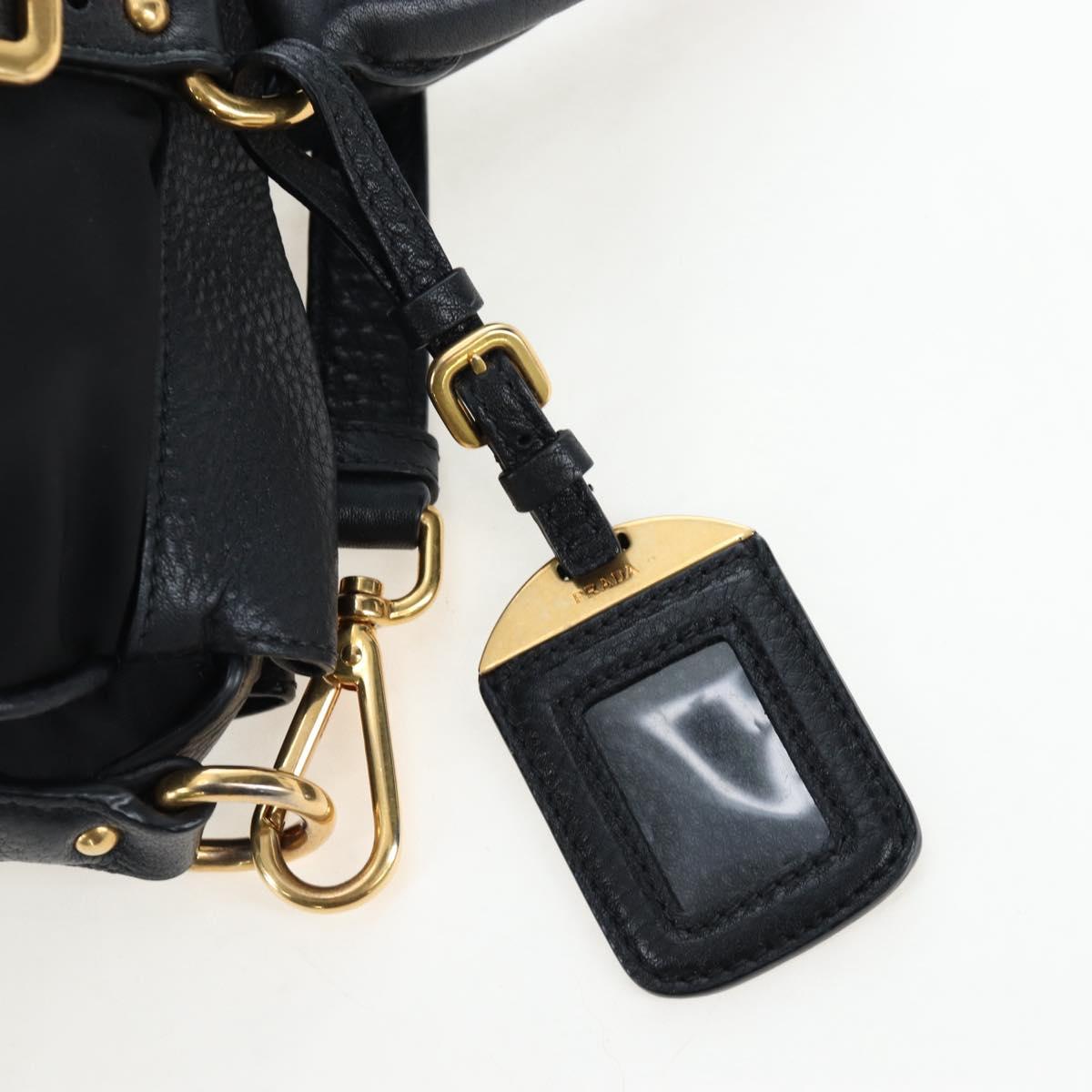PRADA Hand Bag Nylon Leather 2way Black Gold Auth 191870V