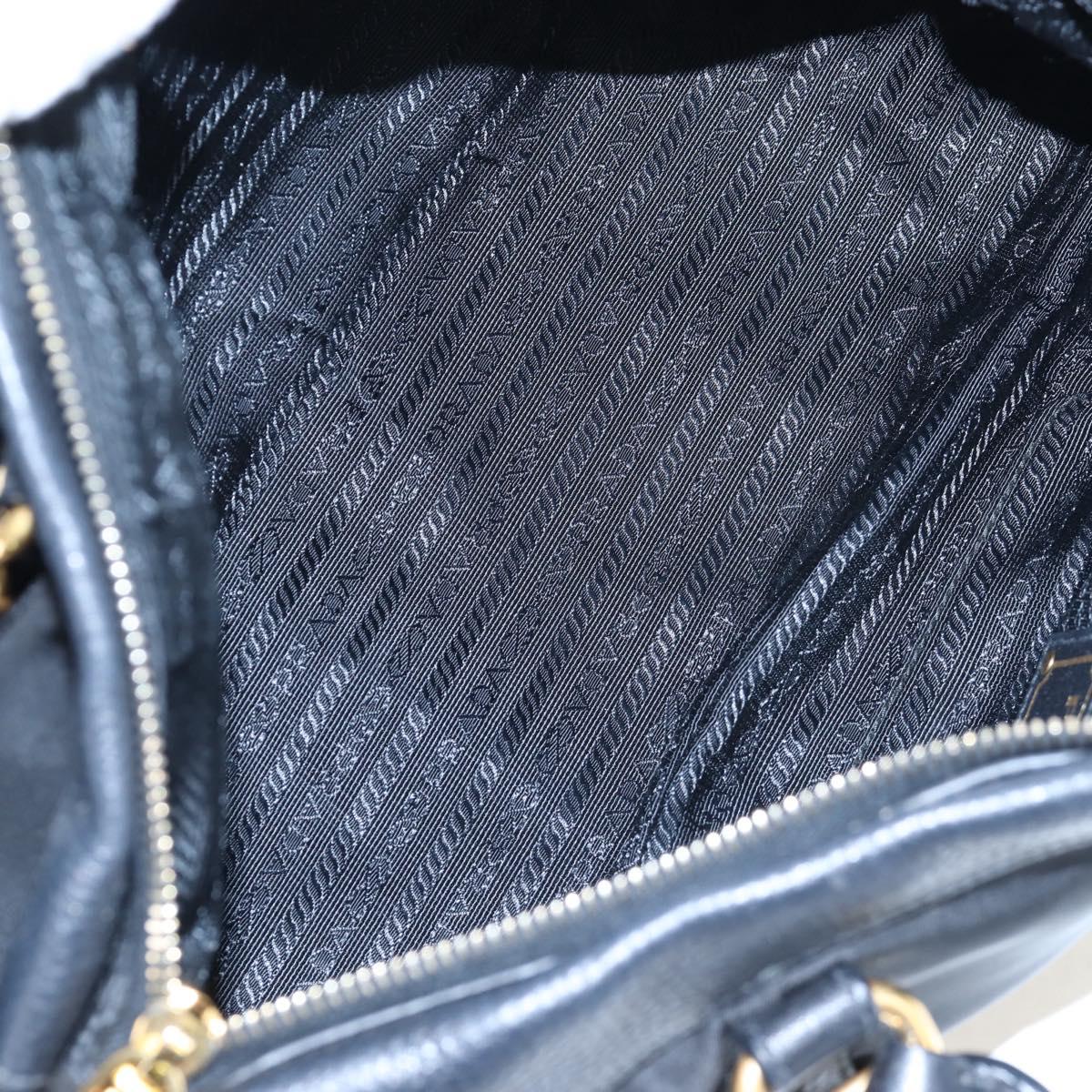 PRADA Hand Bag Nylon Leather 2way Black Gold Auth 191870V