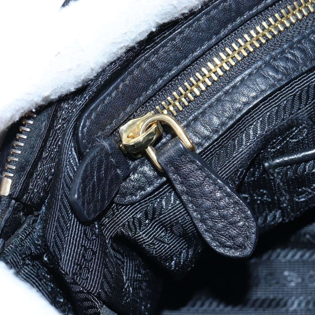 PRADA Hand Bag Nylon Leather 2way Black Gold Auth 191870V