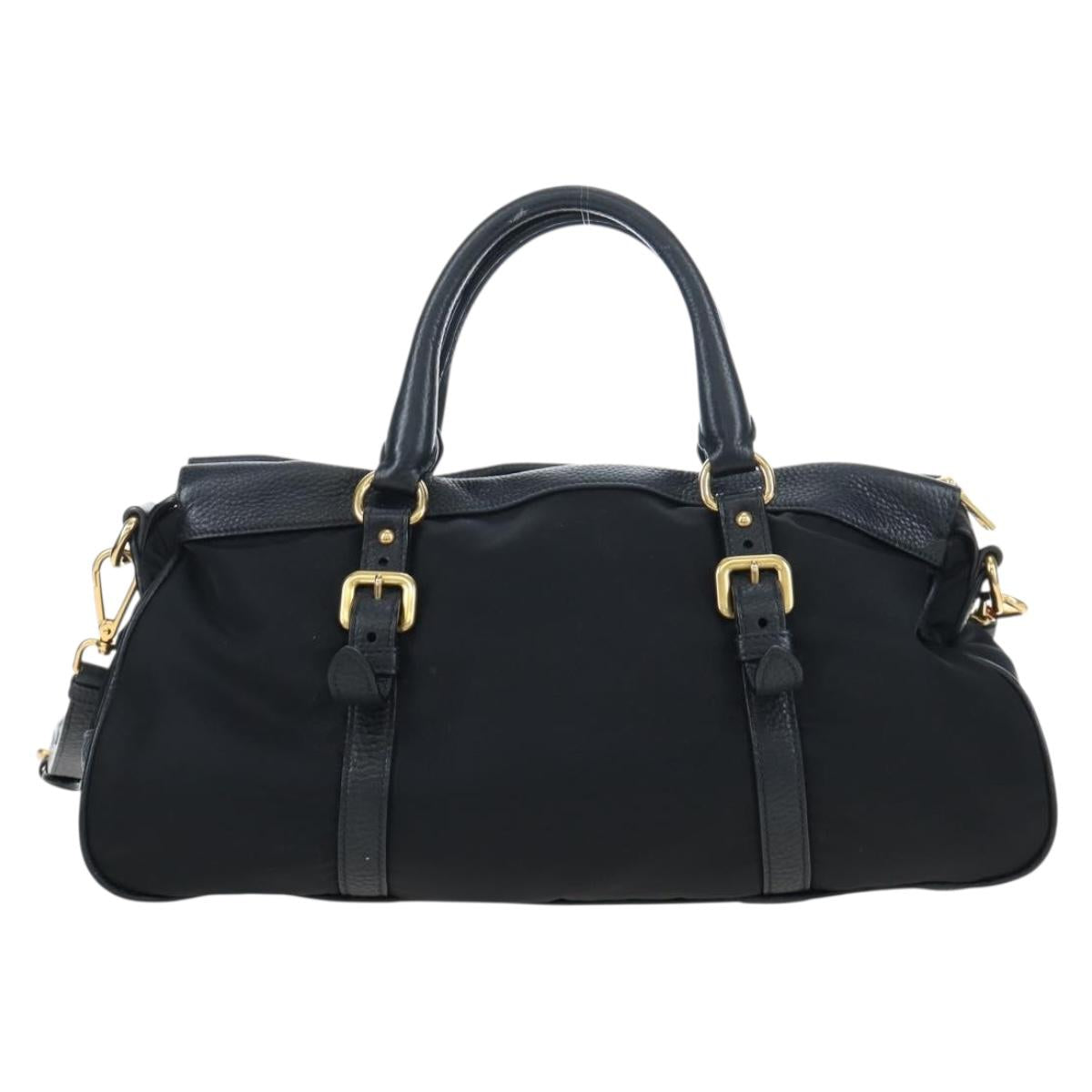 PRADA Hand Bag Nylon Leather 2way Black Gold Auth 191870V