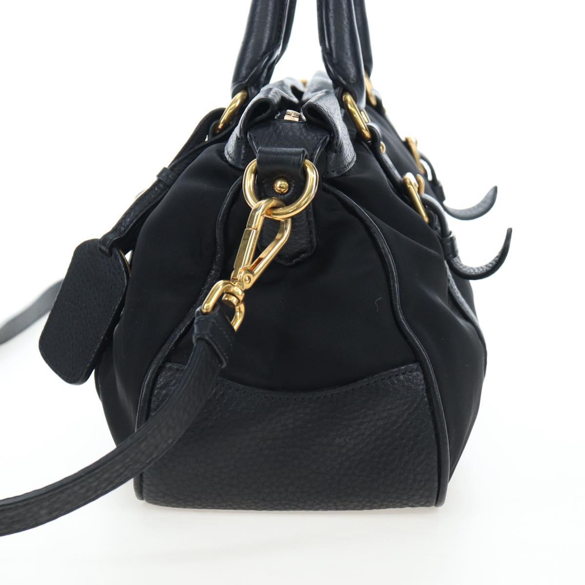 PRADA Hand Bag Nylon Leather 2way Black Gold Auth 191870V