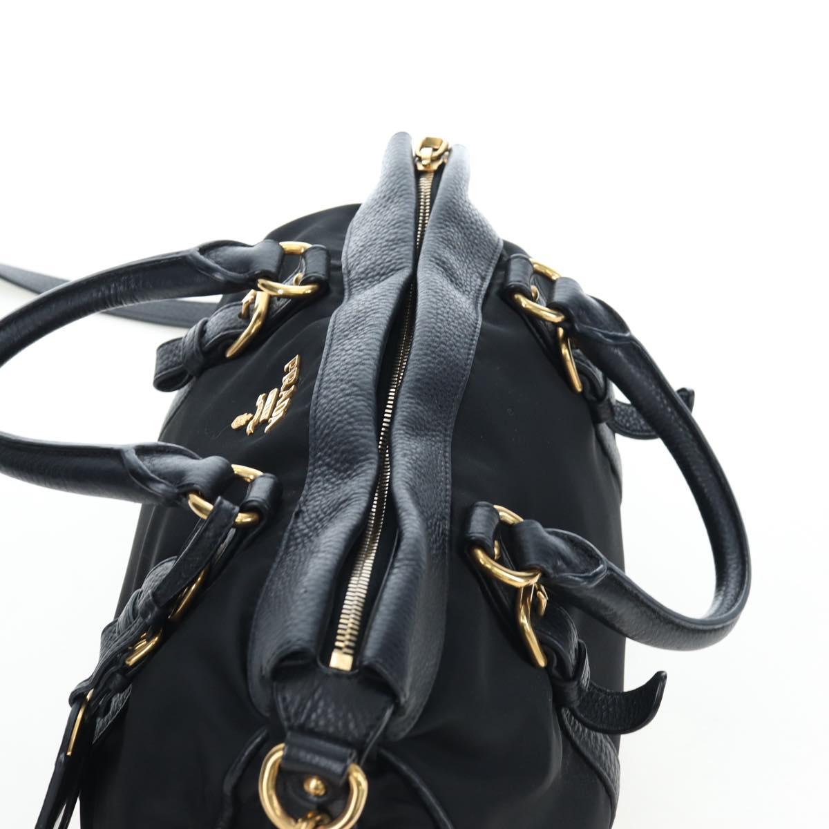 PRADA Hand Bag Nylon Leather 2way Black Gold Auth 191870V