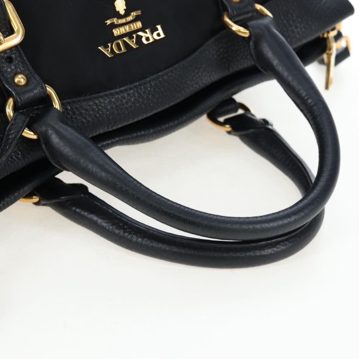 PRADA Hand Bag Nylon Leather 2way Black Gold Auth 191870V