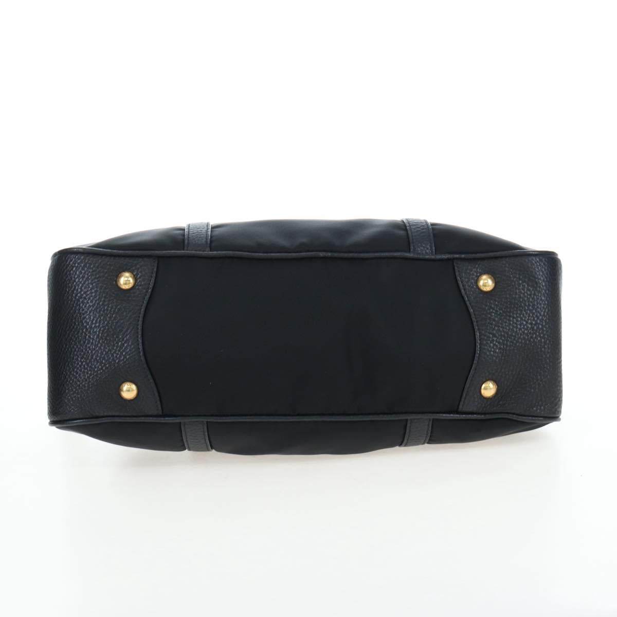 PRADA Hand Bag Nylon Leather 2way Black Gold Auth 191870V