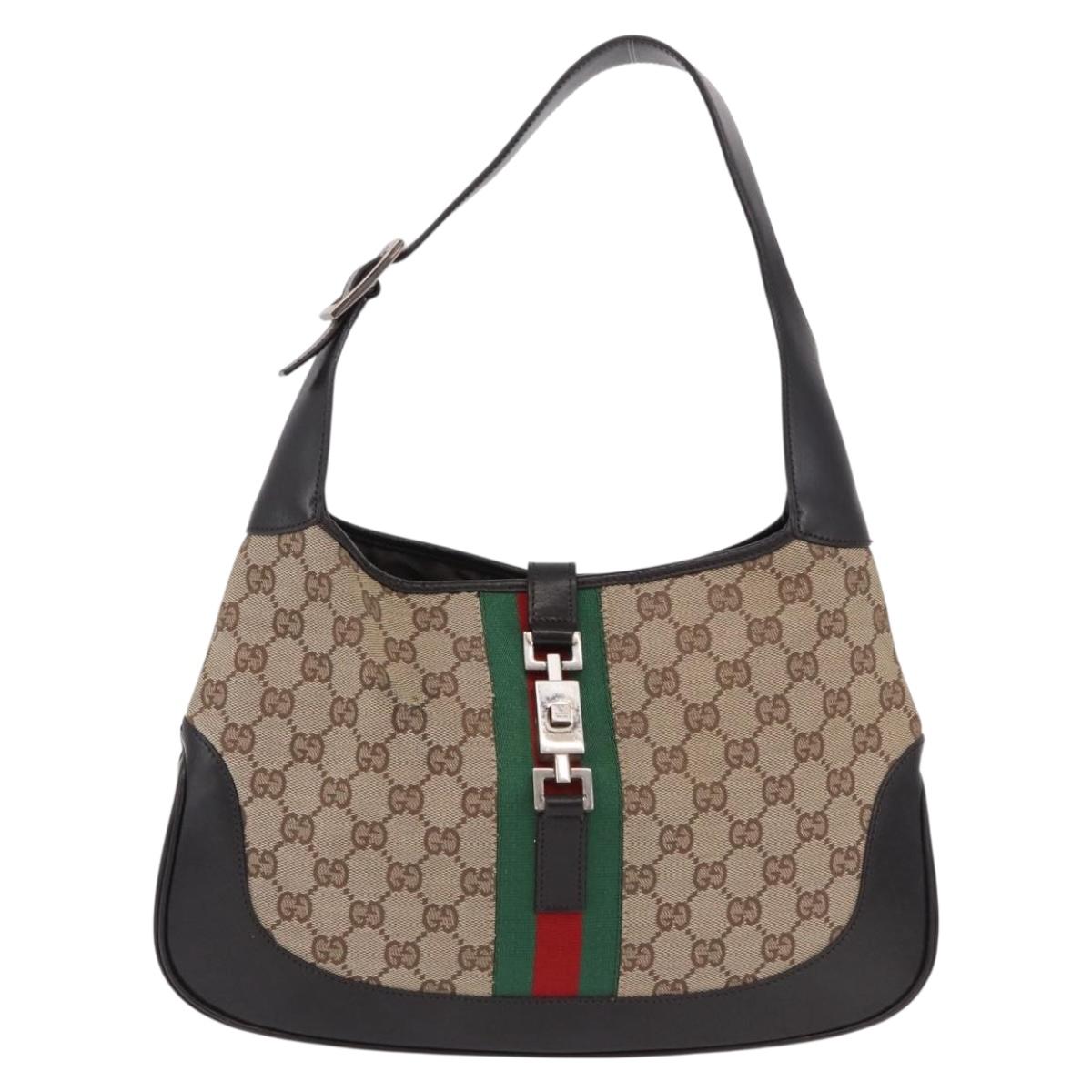 GUCCI GG Canvas Jackie Web Sherry Line Bag Beige 001 3306 3444 Auth 191885V