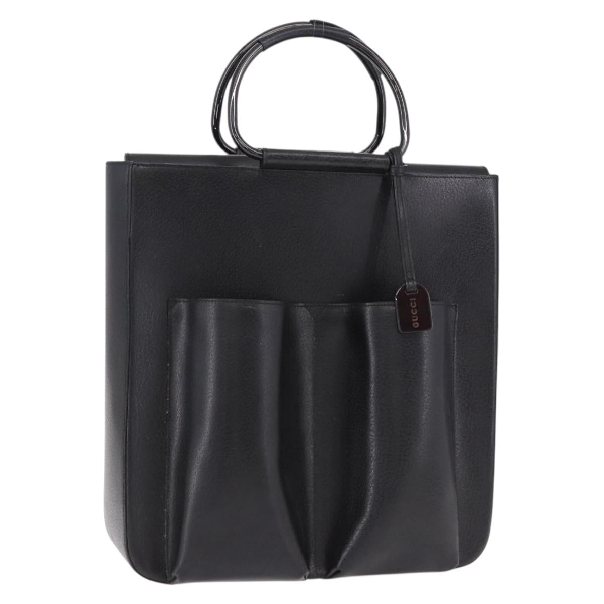 GUCCI Hand Bag Leather Black Silver 002 1118 0462 Auth 191886