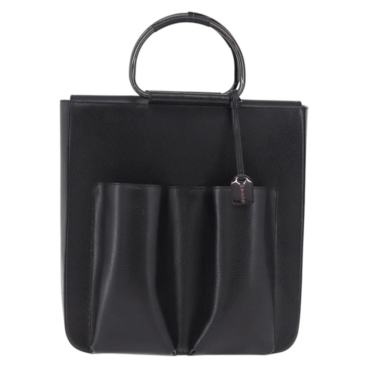 GUCCI Hand Bag Leather Black Silver 002 1118 0462 Auth 191886