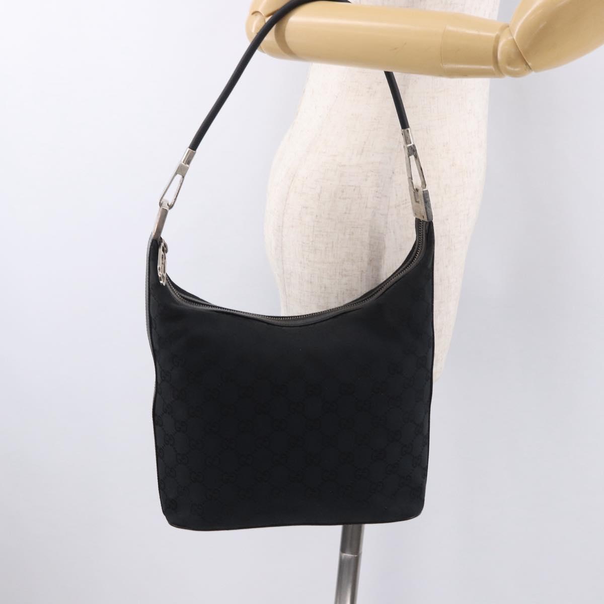 GUCCI GG Canvas Shoulder Bag Black Silver 001 3814 Auth 191887