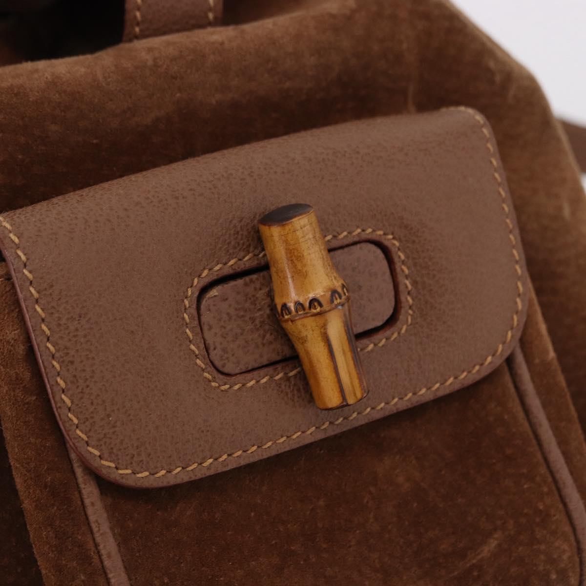 GUCCI Bamboo Backpack Suede Brown Gold 003 1705 0030 Auth 191888