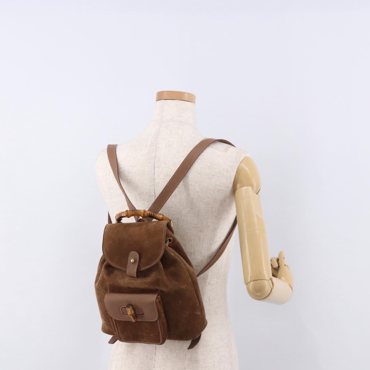GUCCI Bamboo Backpack Suede Brown Gold 003 1705 0030 Auth 191888