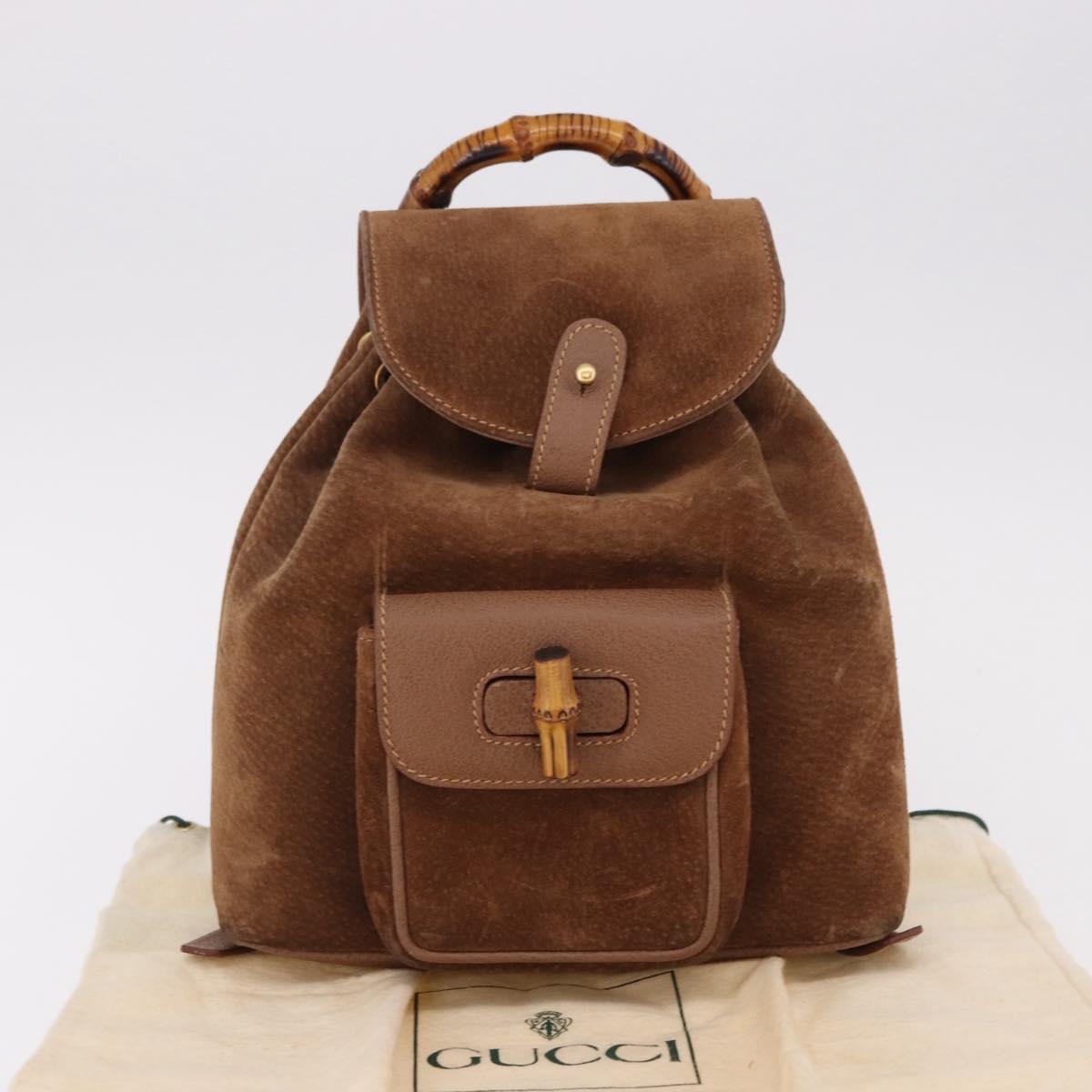 GUCCI Bamboo Backpack Suede Brown Gold 003 1705 0030 Auth 191888