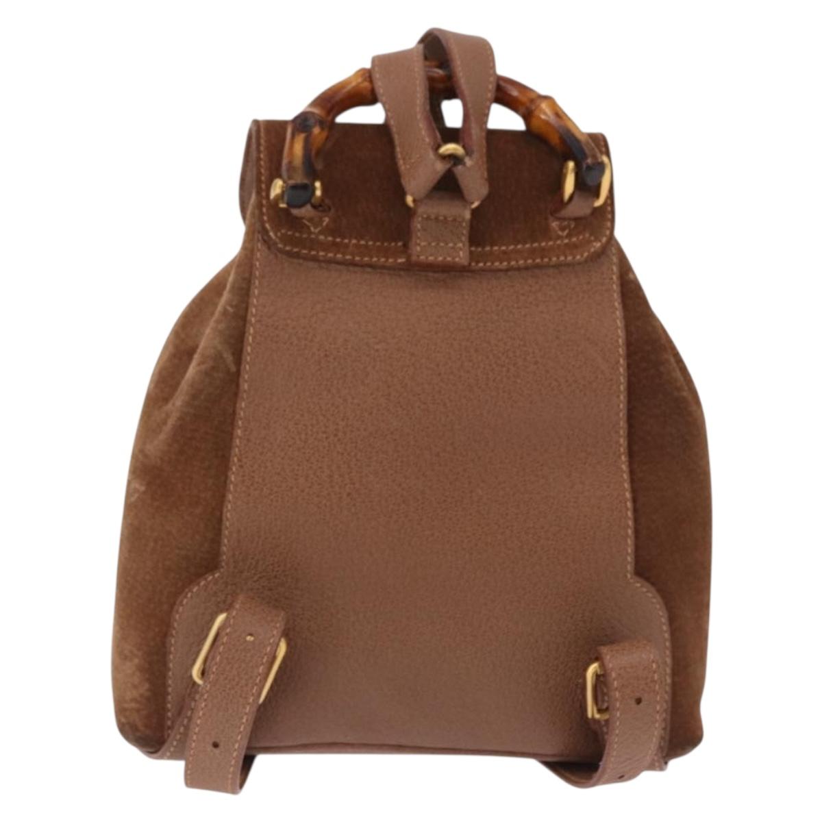 GUCCI Bamboo Backpack Suede Brown Gold 003 1705 0030 Auth 191888