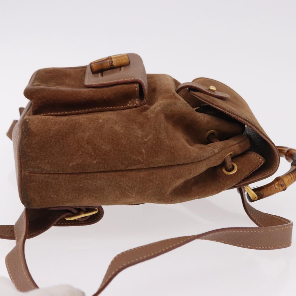 GUCCI Bamboo Backpack Suede Brown Gold 003 1705 0030 Auth 191888